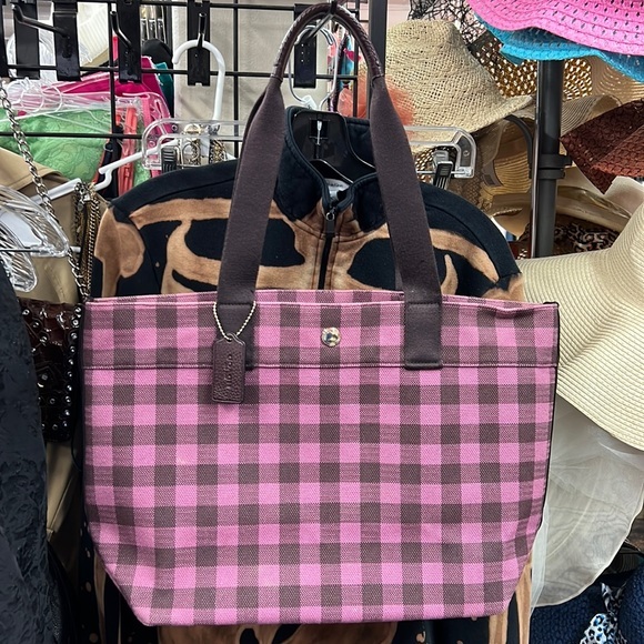 Coach tote with Gingham print Gold/primrose Multi - Picture 1 of 4